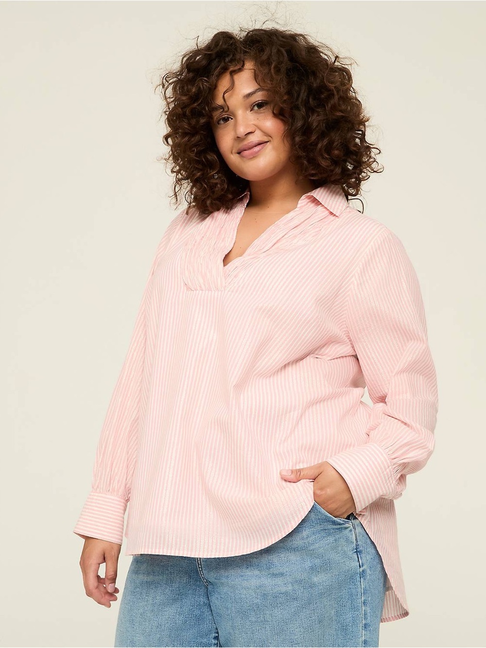Lane Bryant Lurex Shimmer Collared Popover Blouse